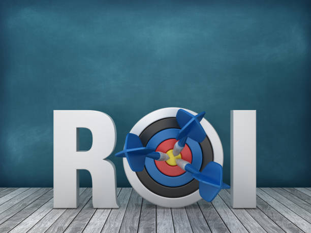 istock 3D Word ROI with Target on Chalkboard Background - 3D Rendering 1172822597