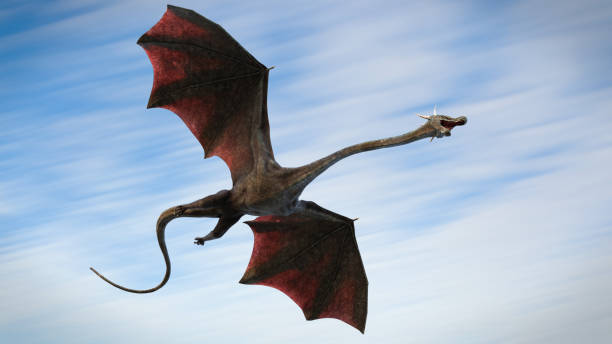 istock dragon, giant winged creature flying fast through the air 1172825080