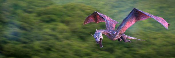 istock flying dragon, legendary creature above a forest landscape 1172826089