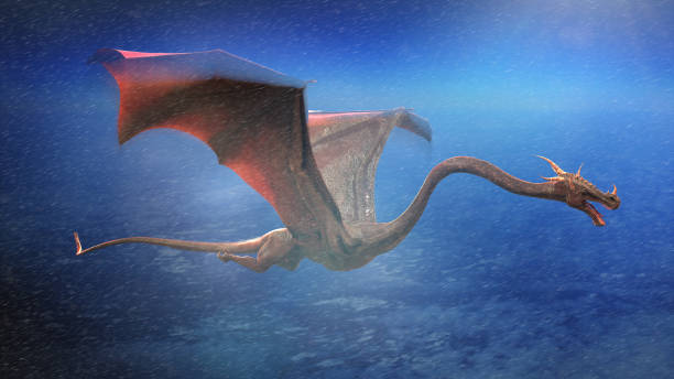 istock dragon, red winged creature flying through a heavy storm 1172826208