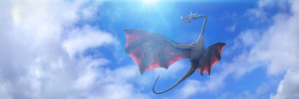 istock dragon, giant winged creature flying in the sky 1172826329
