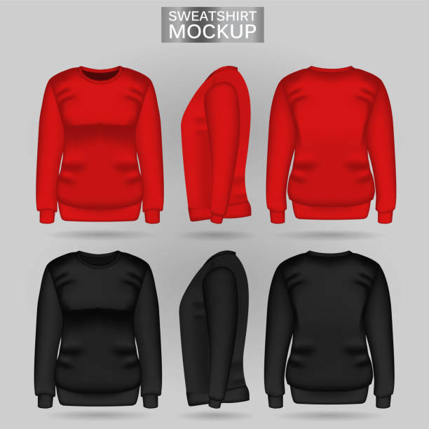 istock Blank women's red and black sweatshirt in front, back and side views. Realistic female clothes for sport and urban style 1172827234