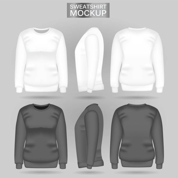 istock Blank women's white and gray sweatshirt in front, back and side views. Realistic female clothes for sport and urban style 1172827235