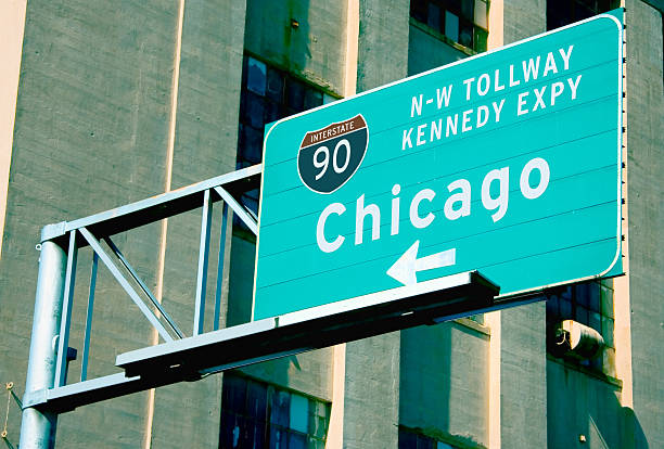Interstate 90 Sign, Kennedy Expressway, Chicago stock photo