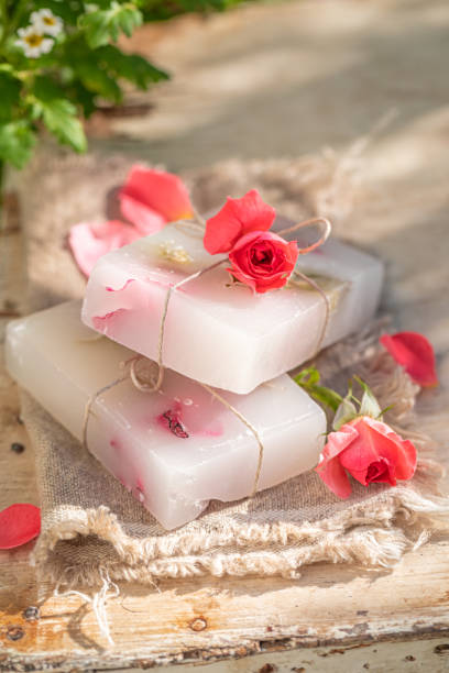 istock Natural and moisture rose soap wrapped in a string 1172833851