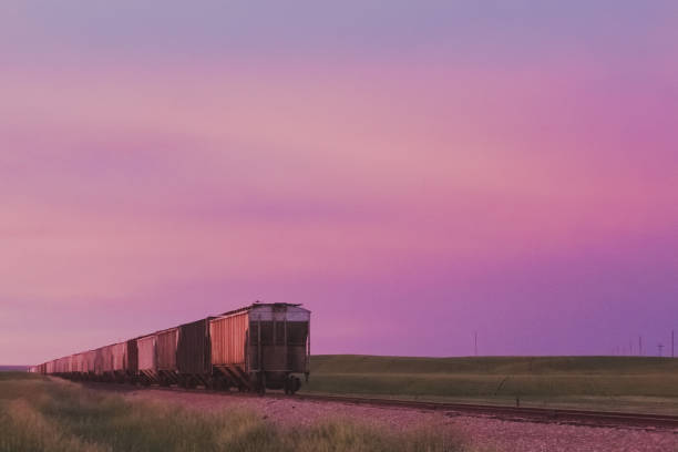 istock Train & Tracks Under Pink and Purple Dreamy Sky 1172834210