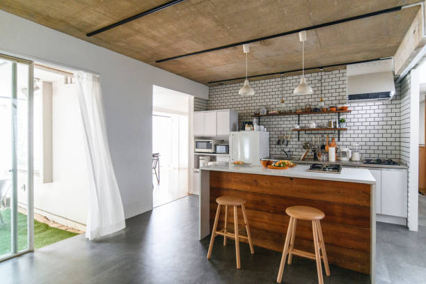 istock Modern Japanese Home Kitchen and Sliding Door Access 1172836806