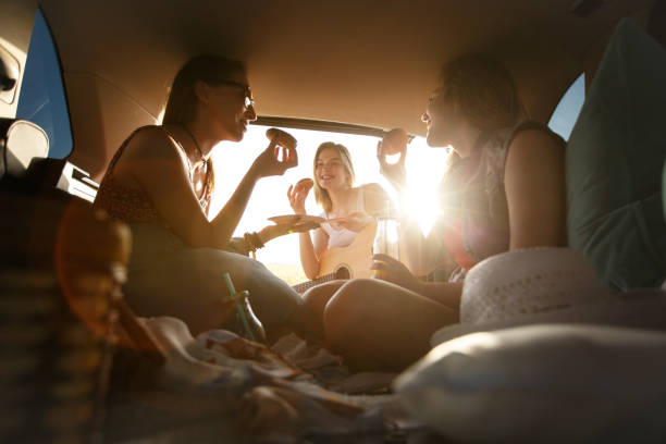 istock Girlfriends enjoying sunshine while on a camping trip in a vehicle 1172836816