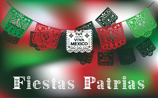Fiestas Patrias vector. Mexican National Holidays. Spanish text. Independence day celebration. Viva Mexico.