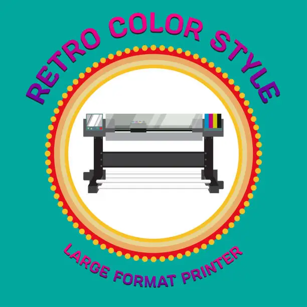 Vector illustration of Large format printer in retro color