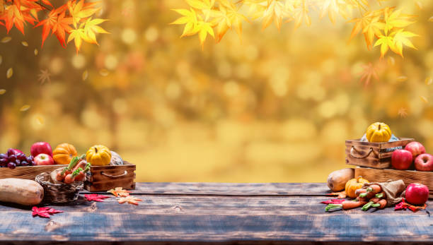 Fall harvest cornucopia. Autumn season with fruit and vegetable. Thanksgiving day concept.