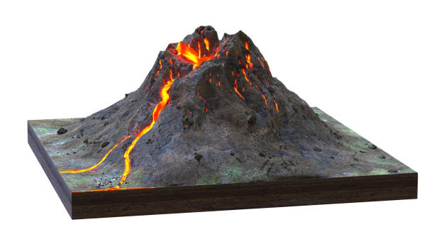 istock volcano erupts lava, cross section model isolated on white background (3d science render) 1172856886