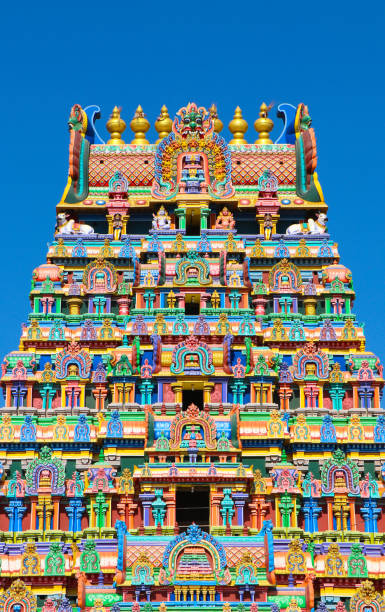 istock Beautiful Hindu Temple Tower with Colorful Statues 1172858879