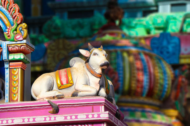 istock Gate guardian nandhi Statue on the Temple Tower 1172858941