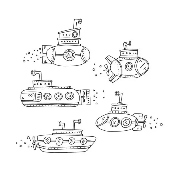 Vector illustration of Advertising poster set submarine quick sketch.