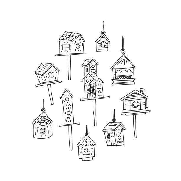 informacyjny plakat szkic birdhouse ręcznie rysowane. - birdhouse stock illustrations