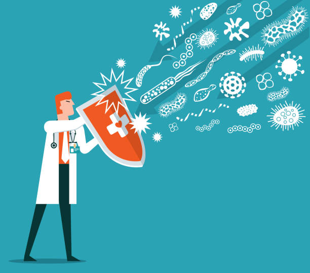 ilustrações de stock, clip art, desenhos animados e ícones de hygienic shield protecting from virus - doença ilustrações