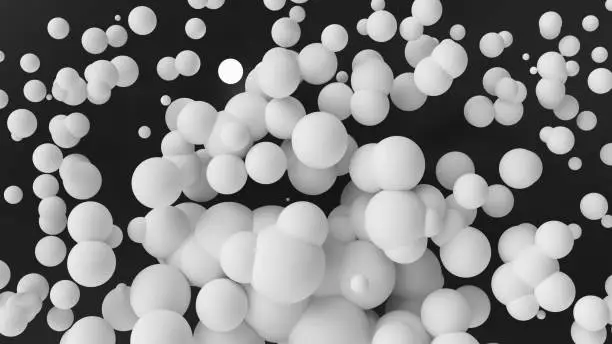 Photo of Abstract background white spheres with dynamic 3d spheres. 3d illustration, 3d rendering.