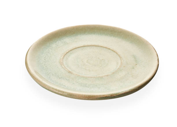 Empty ceramics plates, Classic ivory white plate isolated on white background with clipping path, Side view