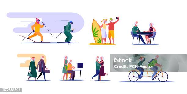 Active Senior Couple Travelling And Doing Sports Stock Illustration - Download Image Now - Retirement, Senior Adult, Couple - Relationship