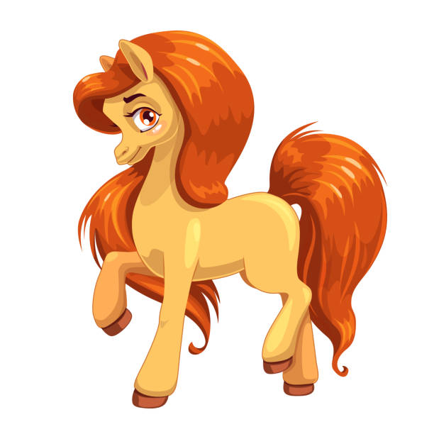 ilustraciones, imágenes clip art, dibujos animados e iconos de stock de hermosa pony chica con el pelo largo naranja - princesa de anime