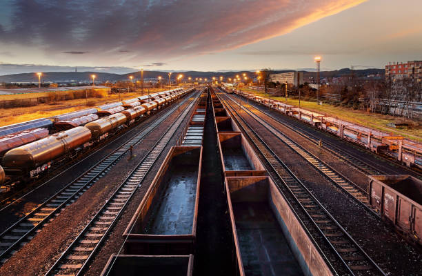 istock Railway station freight trains, Cargo transport 1172889640