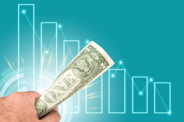 istock declining steps of american dollar banknote, weak dollar concept 1172891364