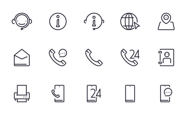 ilustrações de stock, clip art, desenhos animados e ícones de contact us service support icons set outline style - administrator telephone office support