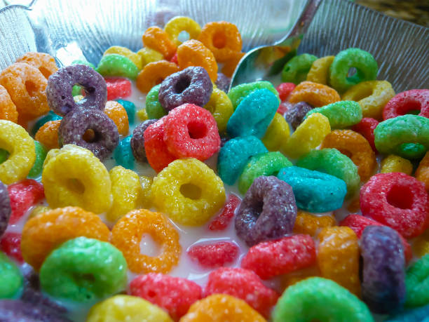 istock Bowl of brightly coloured breakfast cereal. 1172894554