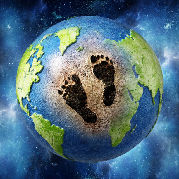 black carbon footprints on the globe harming continents and seas - harming imagens e fotografias de stock