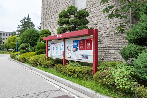 Seoul, South Korea - September 01 2019 : A notice board in Korea university