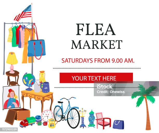 Doodle Flea Market Poster - Arte vetorial de stock e mais imagens de Feira da Ladra - Mercado - Feira da Ladra - Mercado, Bazar, Poster