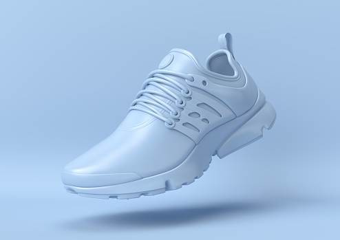 Creative minimal summer idea. Concept blue shoe with pastel background. 3d render.