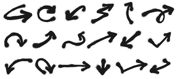 istock Spray painted arrows. Graffiti pointing arrow, dirty grunge paint vector illustration set 1172903537