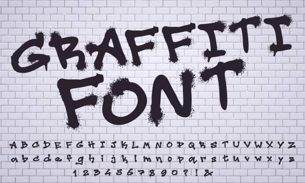 natryskuj graffiti czcionką. city street art wall tagging lettering, dirty graffiti's numbers and letters vector set city street art wall tagging lettering, dirty graffiti's numbers and letters vector set city street art - mur stock illustrations