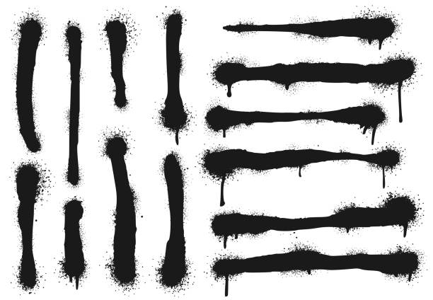 istock Spray painted lines with paint drips. Graffiti paint, splatter drawing strokes and dirty street art vector illustration set 1172903581
