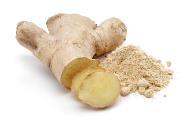 istock Fresh ginger root with slices and powder isolated 1172904098