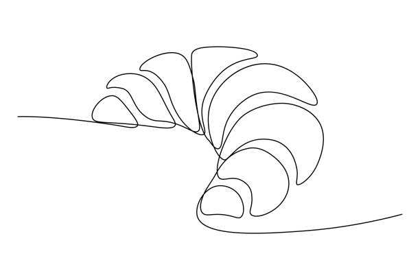 Croissant. Crescent shaped bun Croissant in continuous line art drawing style. Black line sketch on white background. Vector illustration french food stock illustrations