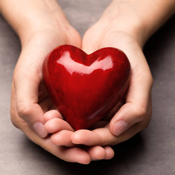 istock Red wood heart in child hands. 1172905342
