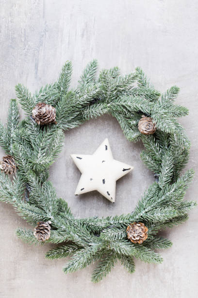 istock Christmas wreath. Christmas decorations on white background. Flat lay, top view 1172906285