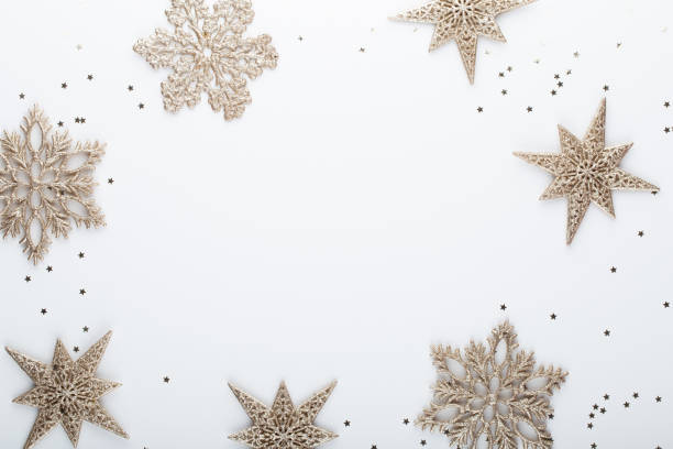 istock Christmas composition. Christmas golden glittering decorations on color background. Flat lay, top view, copy space - Image 1172906747