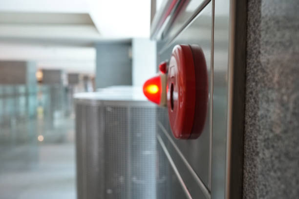 istock Alarm bells and warning lights for avoiding fire. Interior of Building in public place. 1172911095