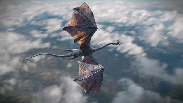 istock fast flying dragon, legendary green creature high above the earth 1172913093