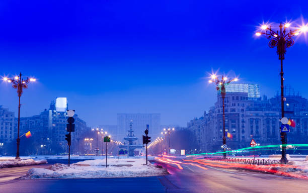 Bucharest city in winter night Bucharest city in winter night bucharest photos stock pictures, royalty-free photos & images
