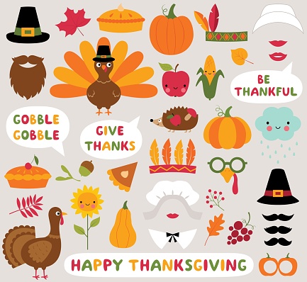 Thanksgiving icons vector set (turkeys, pumpkins and other)