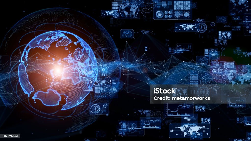 Global communication network concept. GUI (Graphical User Interface). Technology Stock Photo