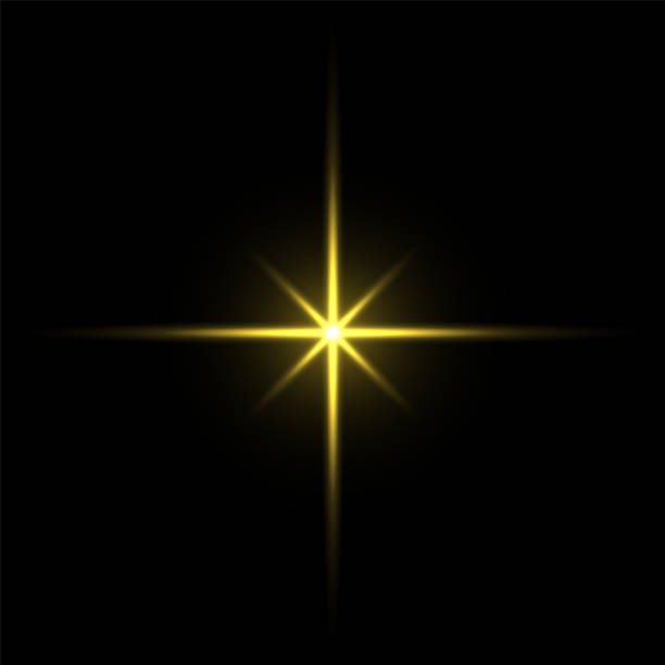 ilustrações de stock, clip art, desenhos animados e ícones de gold light star on black background - decorative ornament flash