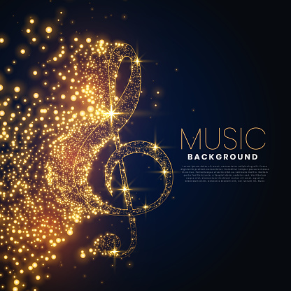 music note made with glowing particles background design