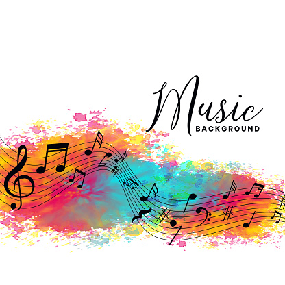 abstract watercolor music background with notes symbols