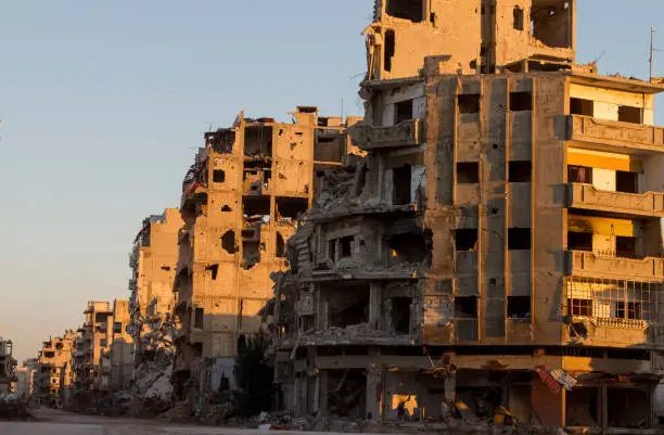 Destroyed Homs center, Syria during Syrian Civil War